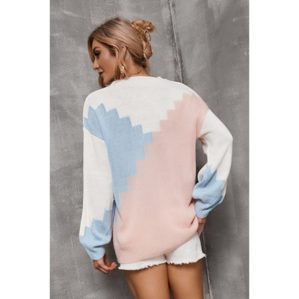 Color Block Dropped Shoulder Knit Pullover - Picture 2 of 12